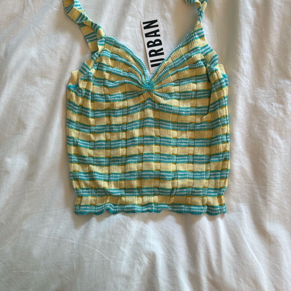 Urban Outfitters Green and Blue Smocked knit  Crop Top